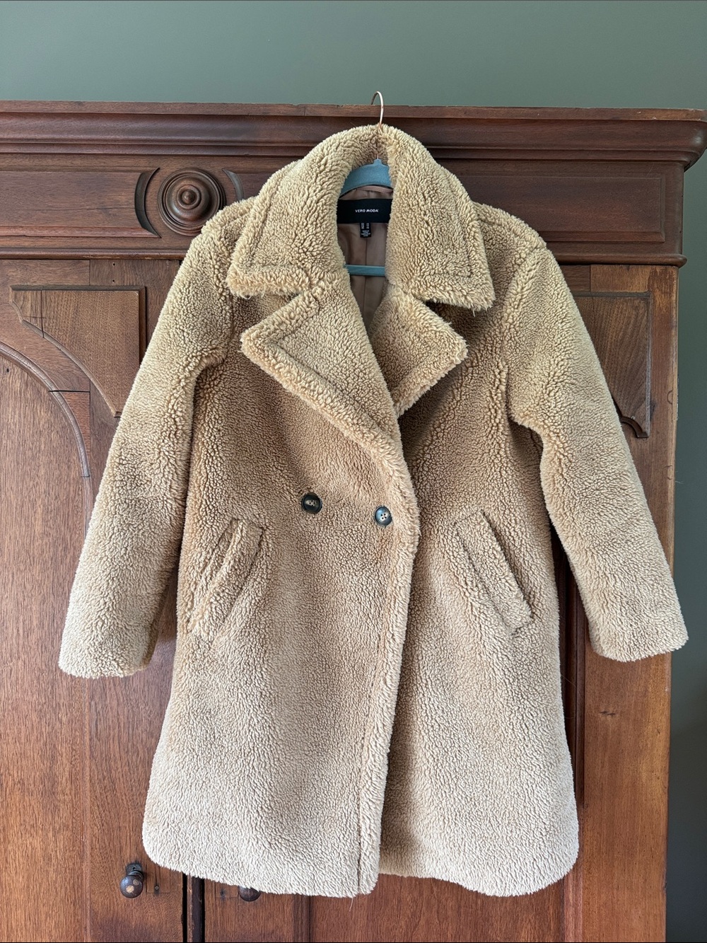 Vero Moda Camel Teddy Faux Shearling Coat